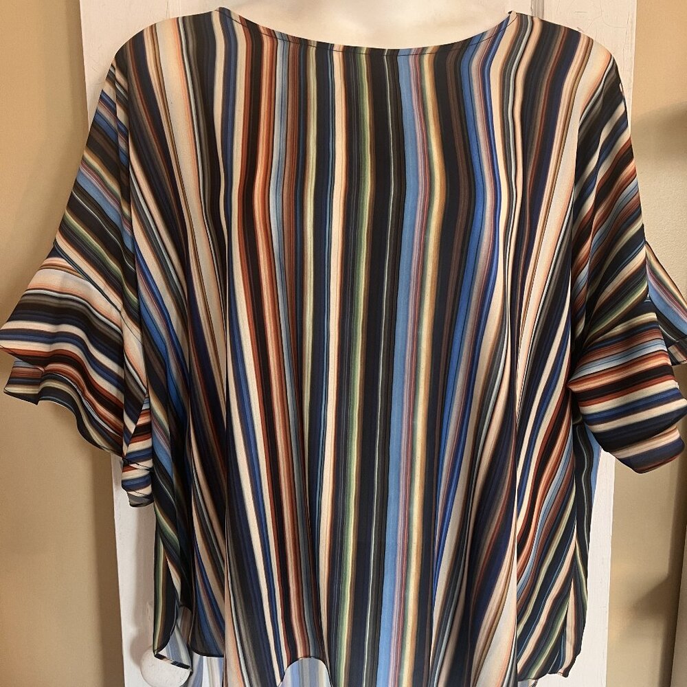 Multi-color Cato Horizontal Striped Ruffle Sleeve Plus Top - 4X (26W/28W)